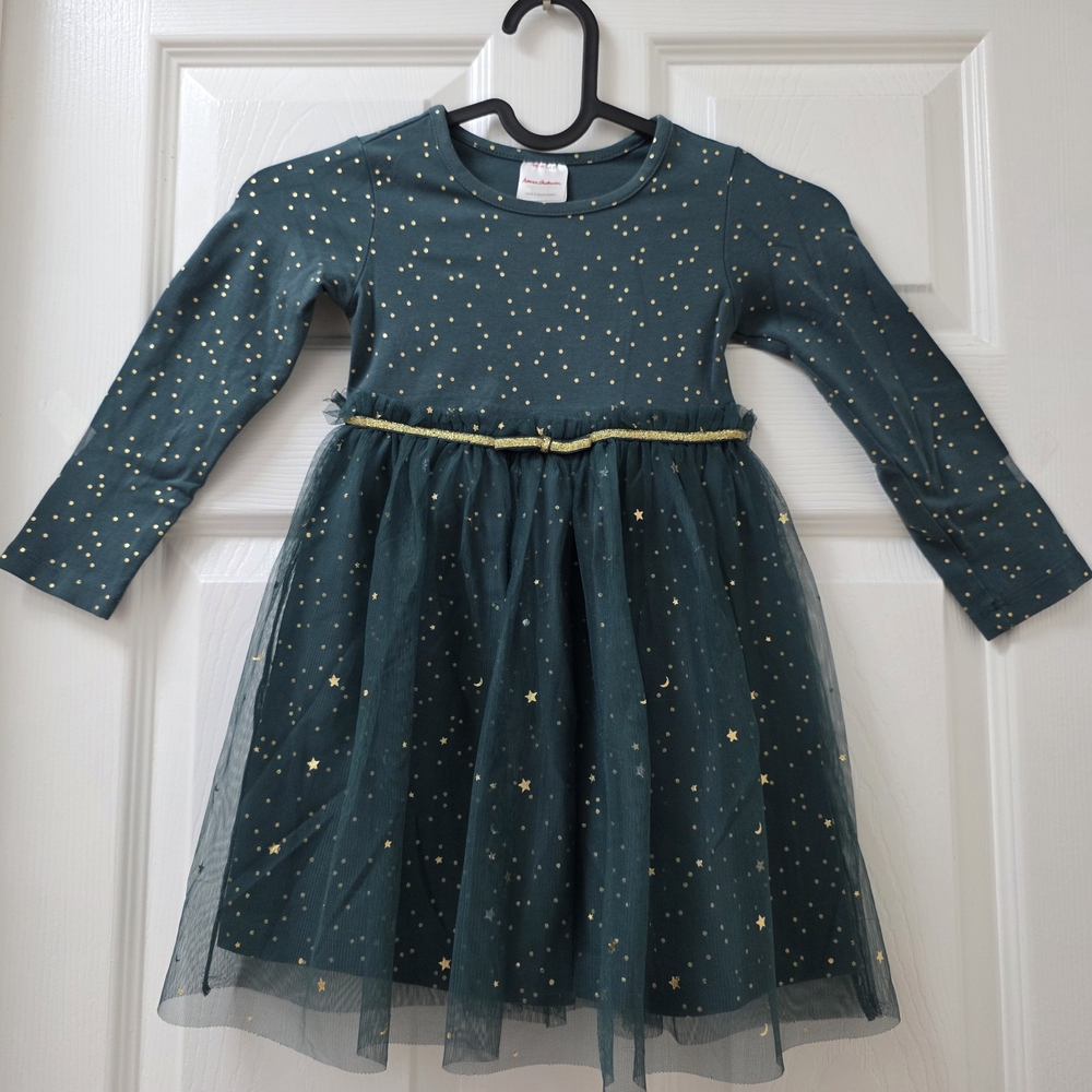 Hanna Andersson Teal Dress with Gold Polka Dots